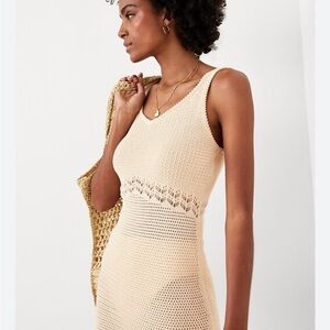 Old Navy XS Beige Knit Crochet Sleeveless V-Neck Maxi Dress Casual